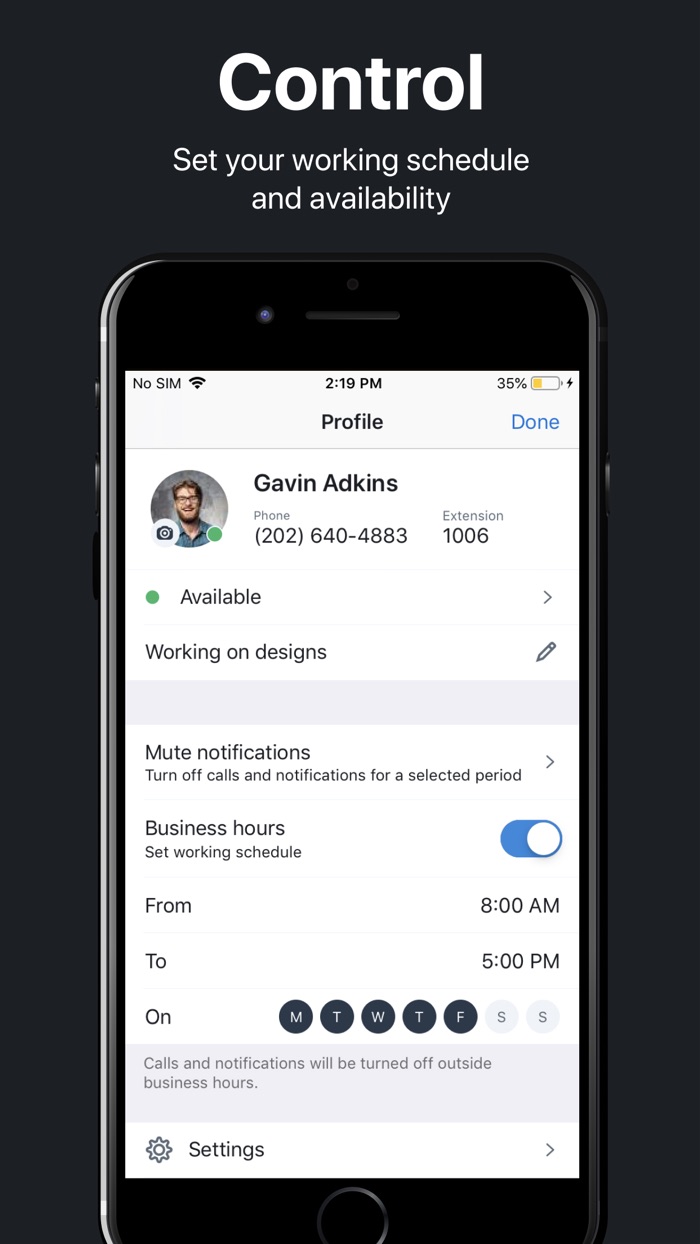 Setting working hours and availability