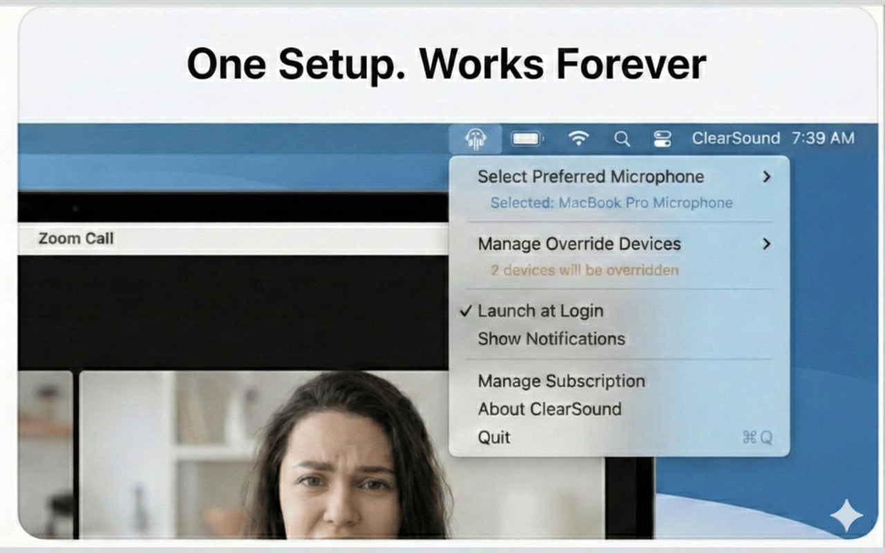 Menu bar settings for choosing a microphone