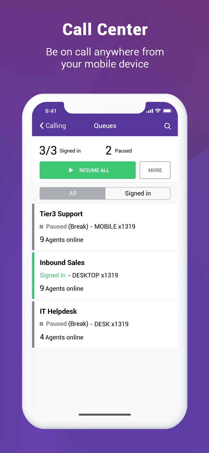 Call center queues and agents