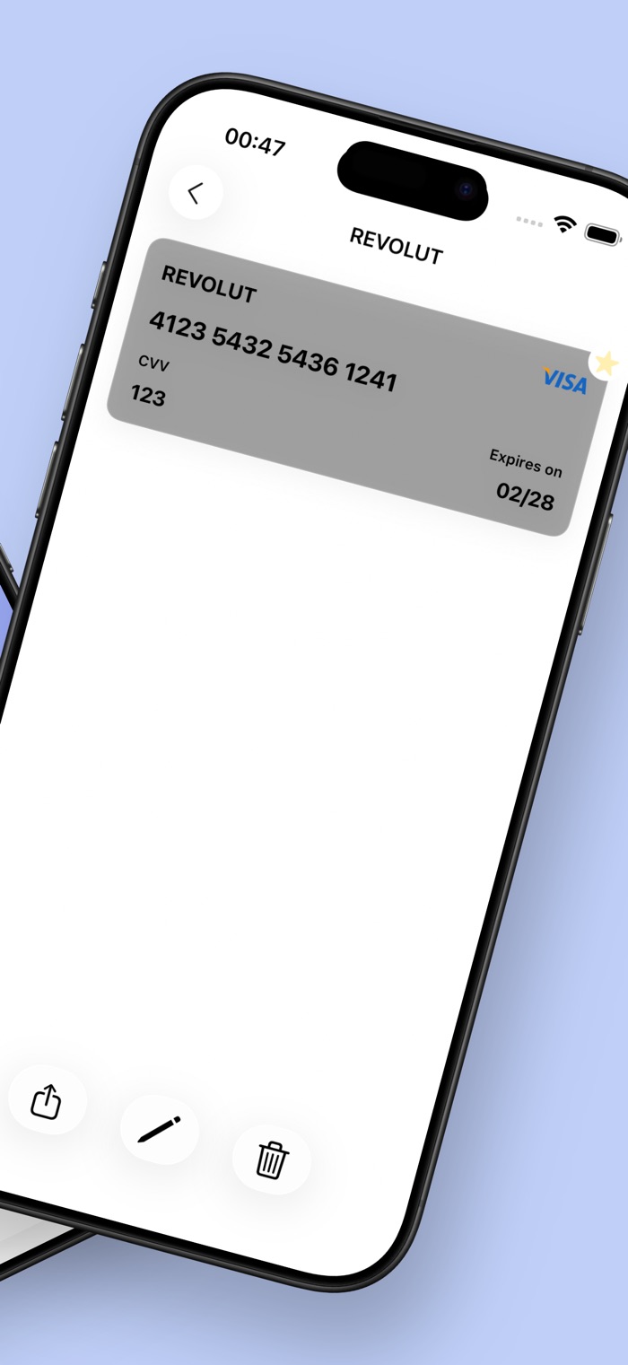 Card details screen